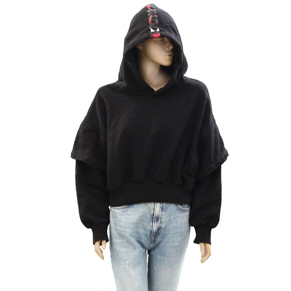 Free People Snow Flow Hoodie sweatshirt Top Printed Stripe Ribbed XS NEW 274837 - Picture 5 of 12